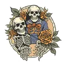 couple halloween skeleton hand holding tattoo design idea