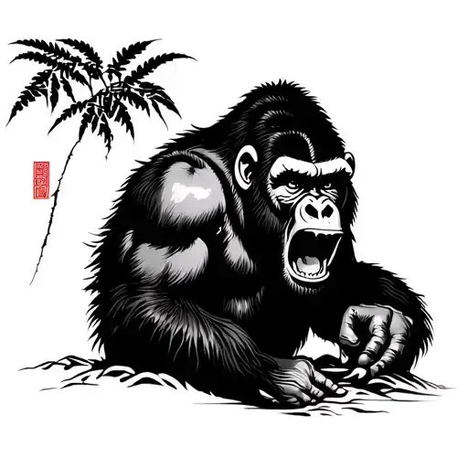gorilla roaring in the jungle tattoo design idea