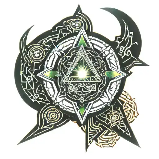 cyber sigilism style on the upper back and arm tattoo design idea