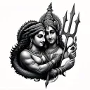 lord Vishnu and Vasuki wrapped around a trident tattoo design idea