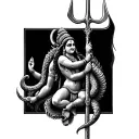 lord Vishnu and Vasuki wrapped around a trident tattoo design idea