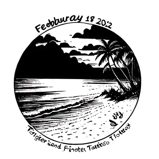 beach scene with the date february 18 2012 finger drawn in the sand tattoo design idea