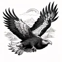 A tattoo design featuring an eagle soaring over a vast wilderness, symbolizing freedom and exploration tattoo design idea