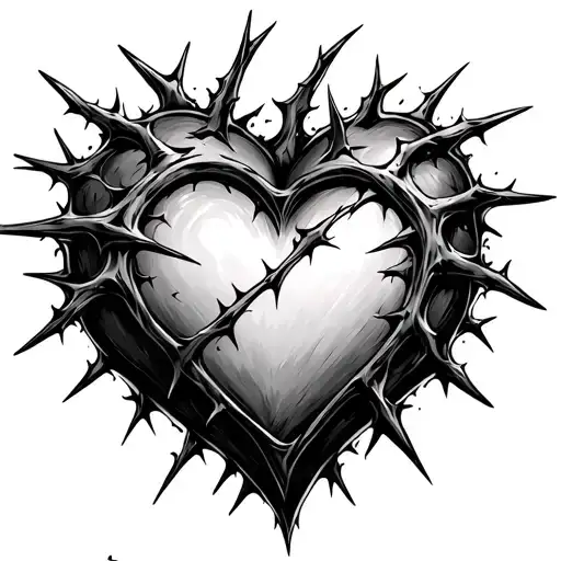 hearts with thorns coming out of it tattoo design idea