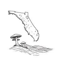 mushroom made from Florida beach waves and California sequoias mountains tattoo design idea