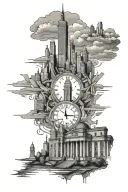 nyc skyline and train station  tattoo design idea