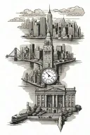 nyc skyline and train station  tattoo design idea