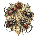 black widow spiders with webs tattoo design idea