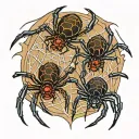 black widow spiders with webs tattoo design idea