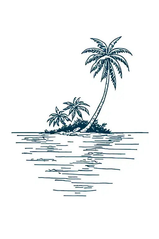 coconut tree on an island landscape tattoo design idea