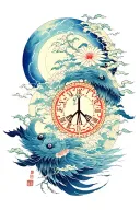 peace and lightining storm and time and nature japanese tattoo design idea
