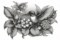 under boob, lily of the valley, hummingbird  tattoo design idea