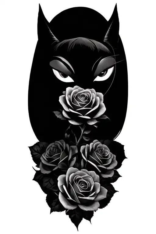roses and catwoman silhouette intertwined with artistic tattoo design idea