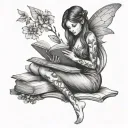 Fairy Reading A Book tattoo design idea