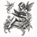 Fairy Reading A Book tattoo design idea