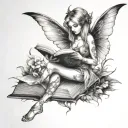 Fairy Reading A Book tattoo design idea