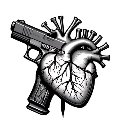 anatomical heart intertwined with glock 17 tattoo design idea