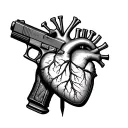 anatomical heart intertwined with glock 17 tattoo design idea
