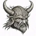 Viking's face close-up, but half of it is like a draugr's, in a cracked helmet without horns tattoo design idea