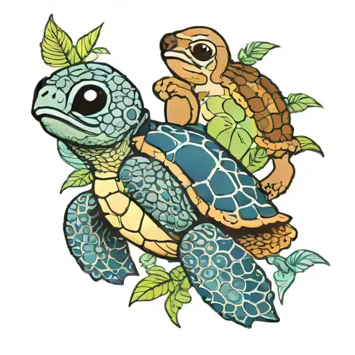 stitch, baby sea turtle with sloth on his back , dory  tattoo design idea