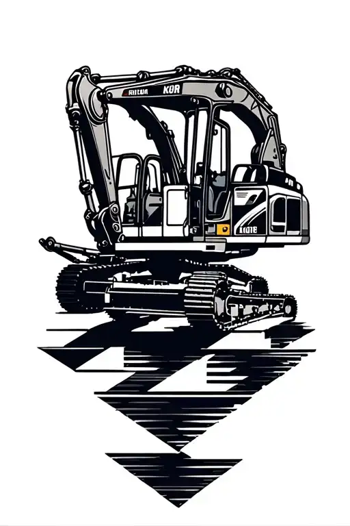 A geometric pattern incorporating elements of construction machinery like excavators and tractors tattoo design idea