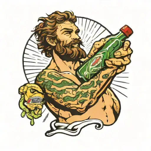 the creation of adam holding a bottle of mountain dew tattoo design idea