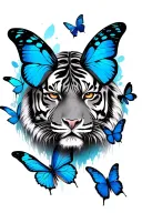 tiger face blue butterflies flying tattoo design idea