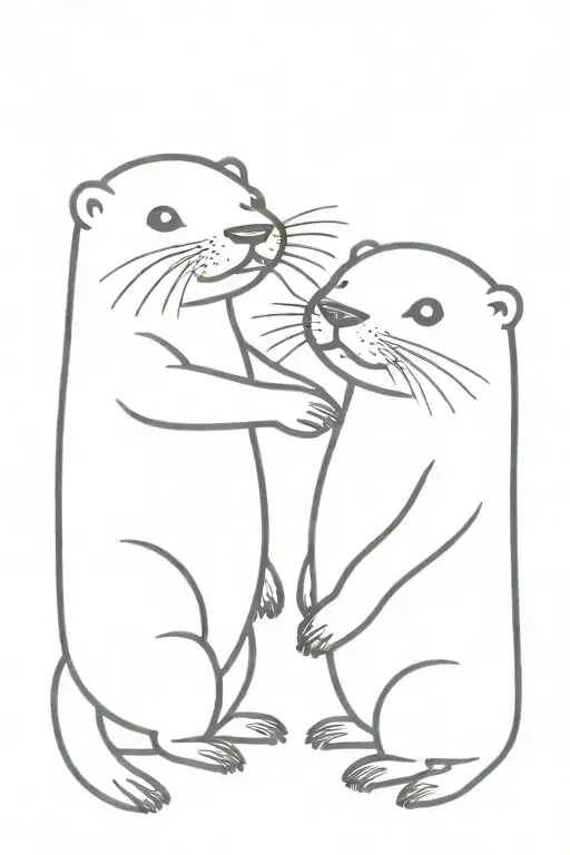 Two otter holding hands Cartoon tattoo design idea