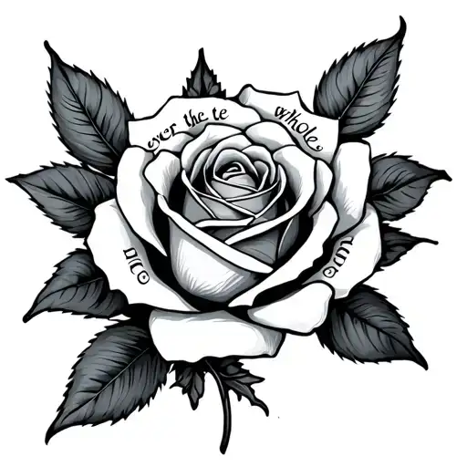 rose with words "ever the whole world" tattoo design idea