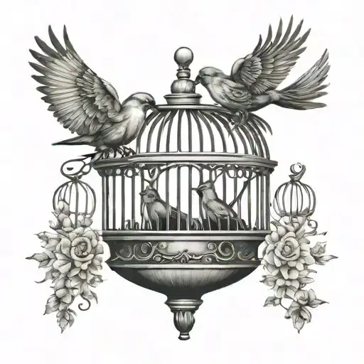 birds leaving cage tattoo and it's round for the hand tattoo design idea