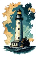 lighthouse coming out of a map tattoo design idea