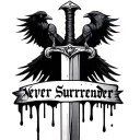 sword with blood dripping text saying never surrender gothic theme with a crow onto better days happy theme  tattoo design idea