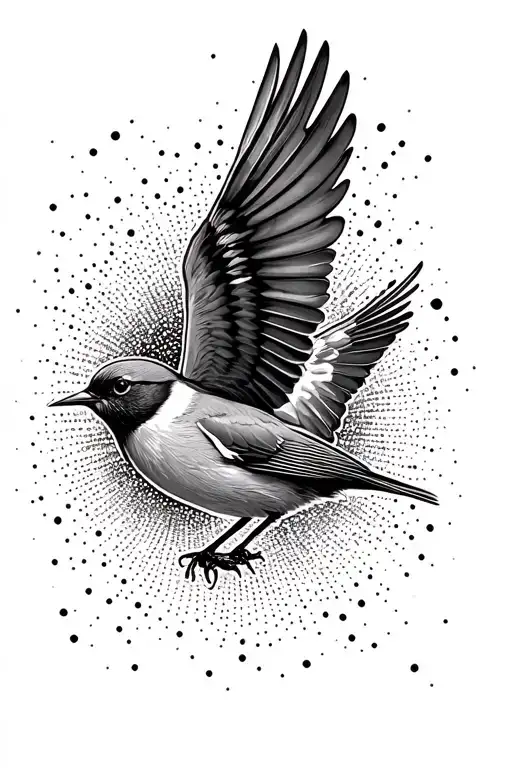 flying robin bird flying away tattoo design idea