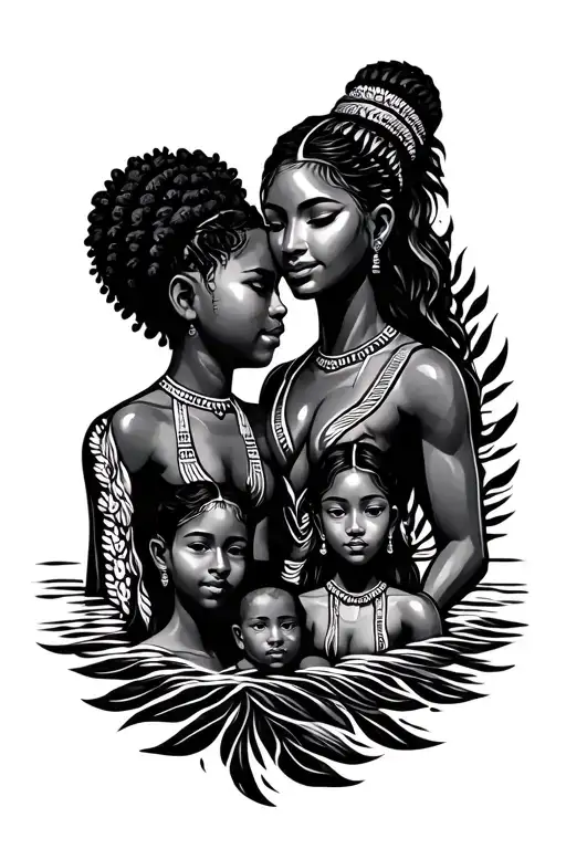 represent family, sea, family composed by 1 son 1 daughter 1 wife don't draw people only polynesian symbol tattoo design idea