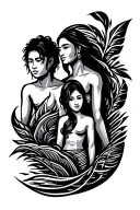 represent family, sea, family composed by 1 son 1 daughter 1 wife don't draw people only polynesian symbol tattoo design idea