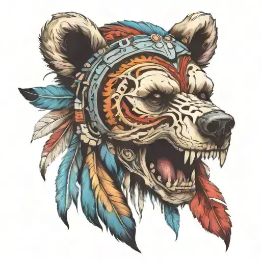 bear head native American skull tattoo design idea
