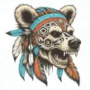 bear head native American skull tattoo design idea