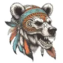 bear head native American skull tattoo design idea