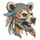 bear head native American skull tattoo design idea