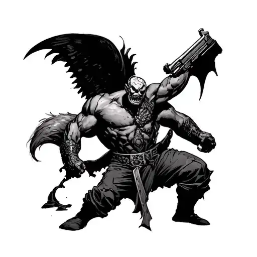 helluva boss battle scene tattoo design idea