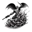 helluva boss battle scene tattoo design idea