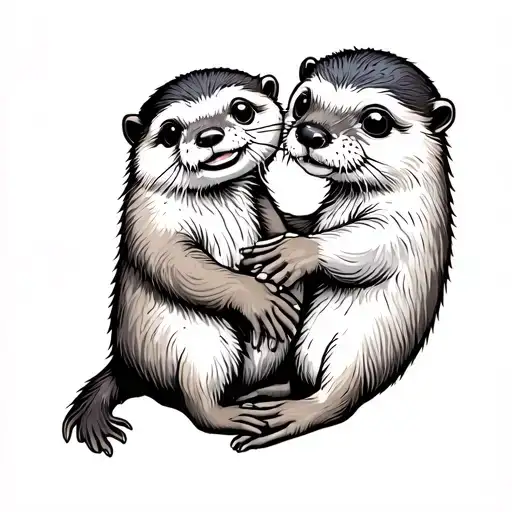 otters holding hands tattoo design idea