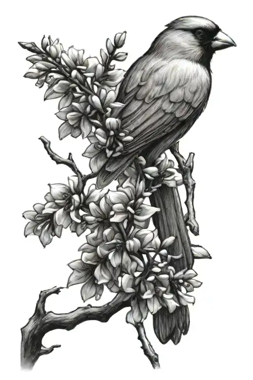 cardinal bird on a wisteria branch  tattoo design idea