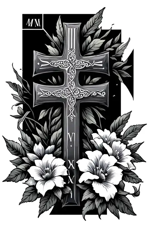 a cross, the word loyalty, flowers, and the Roman numerals IV XX MMX tattoo design idea