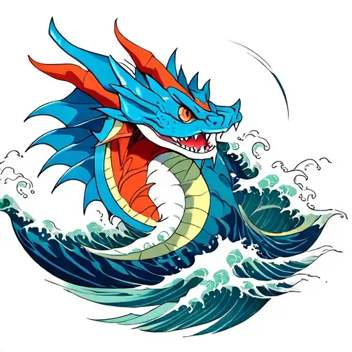 gyarados pokemon cresting a wave crashing tattoo design idea