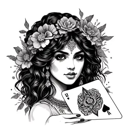 Gypsy holding a card tattoo design idea