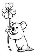 "A five -leaf clover with a great stem, in which a koala grabs the stem tenderly." tattoo design idea