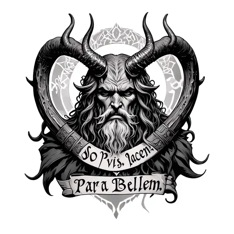 "So vis Pacem, Para Bellum" awen, suffering brings wisdom, horned god tattoo design idea
