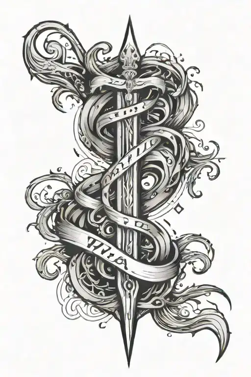 Either I will find a way or I will make one written on trident intertwined tattoo design idea