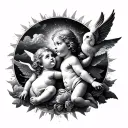 cherubs, sun, clouds and birss tattoo design idea
